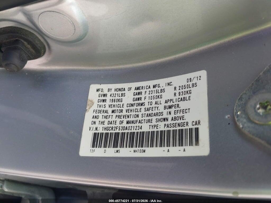 1HGCR2F53DA021234 2013 HONDA ACCORD photo no. 9