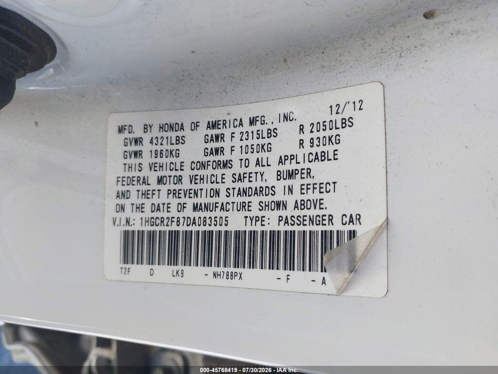 1HGCR2F87DA083505 2013 HONDA ACCORD photo no. 9