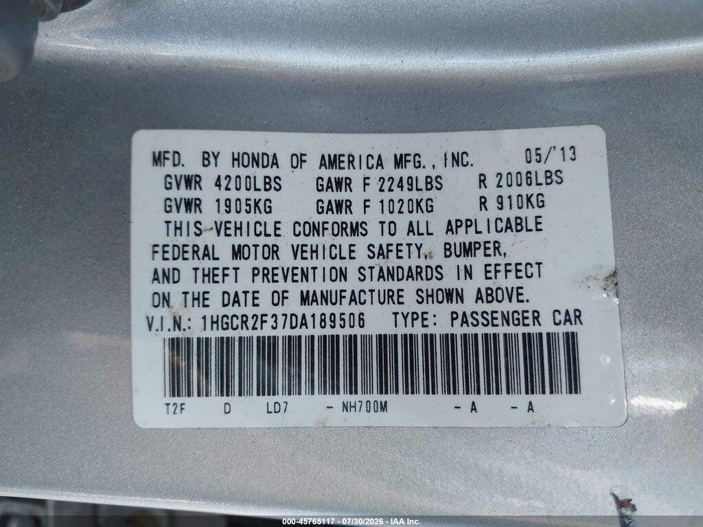 1HGCR2F37DA189506 2013 HONDA ACCORD photo no. 9