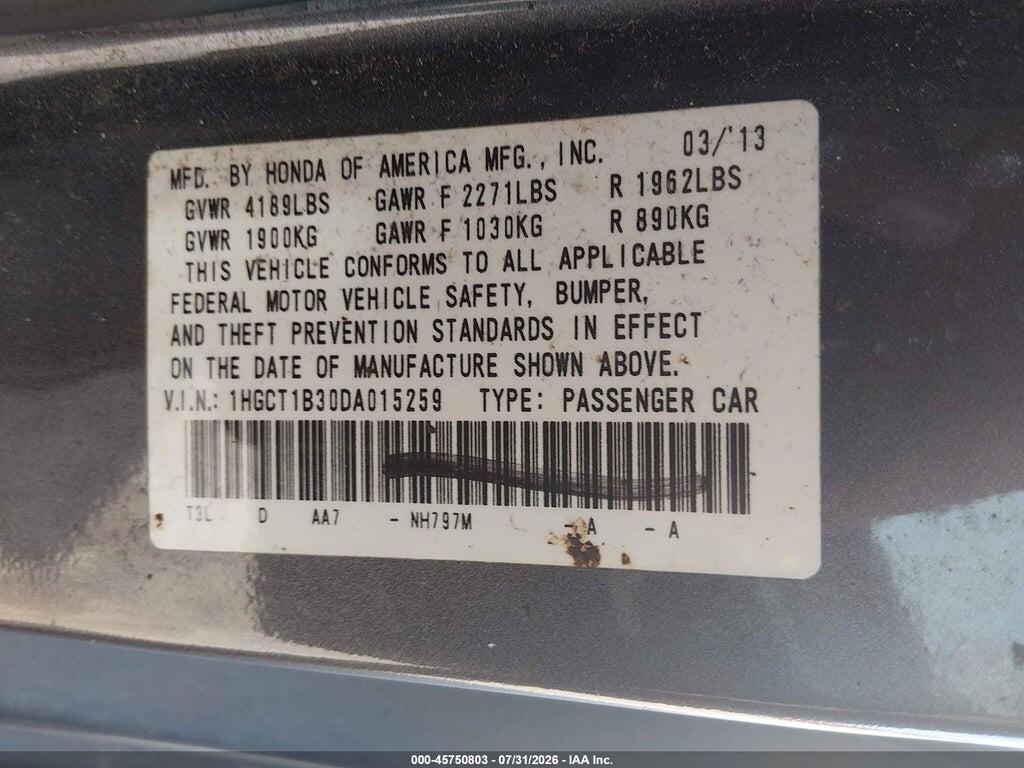 1HGCT1B30DA015259 2013 HONDA ACCORD photo no. 9