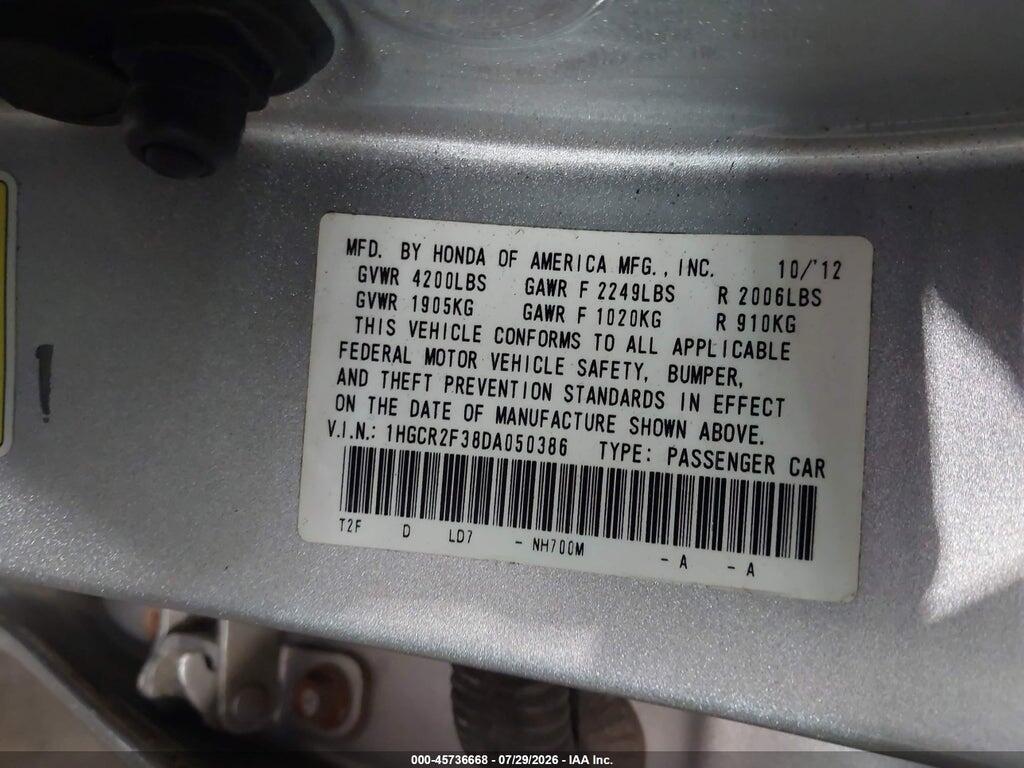 1HGCR2F38DA050386 2013 HONDA ACCORD photo no. 9