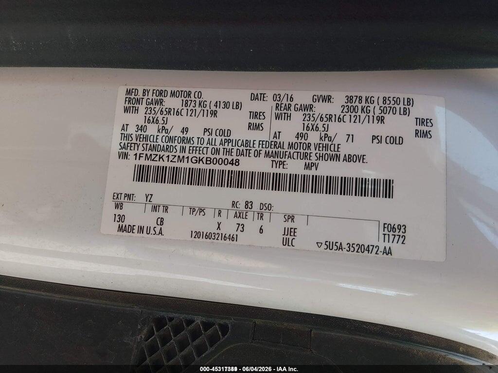 1FMZK1ZM1GKB00048 2016 FORD TRANSIT-150 photo no. 9