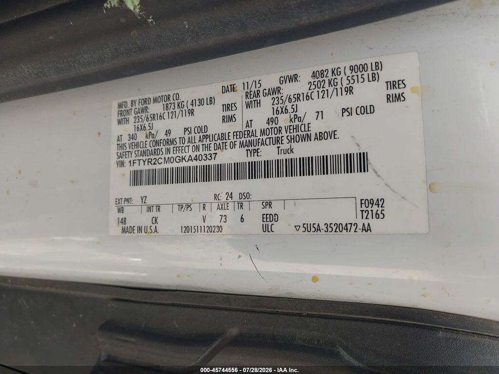 1FTYR2CM0GKA40337 2016 FORD TRANSIT-250 photo no. 4