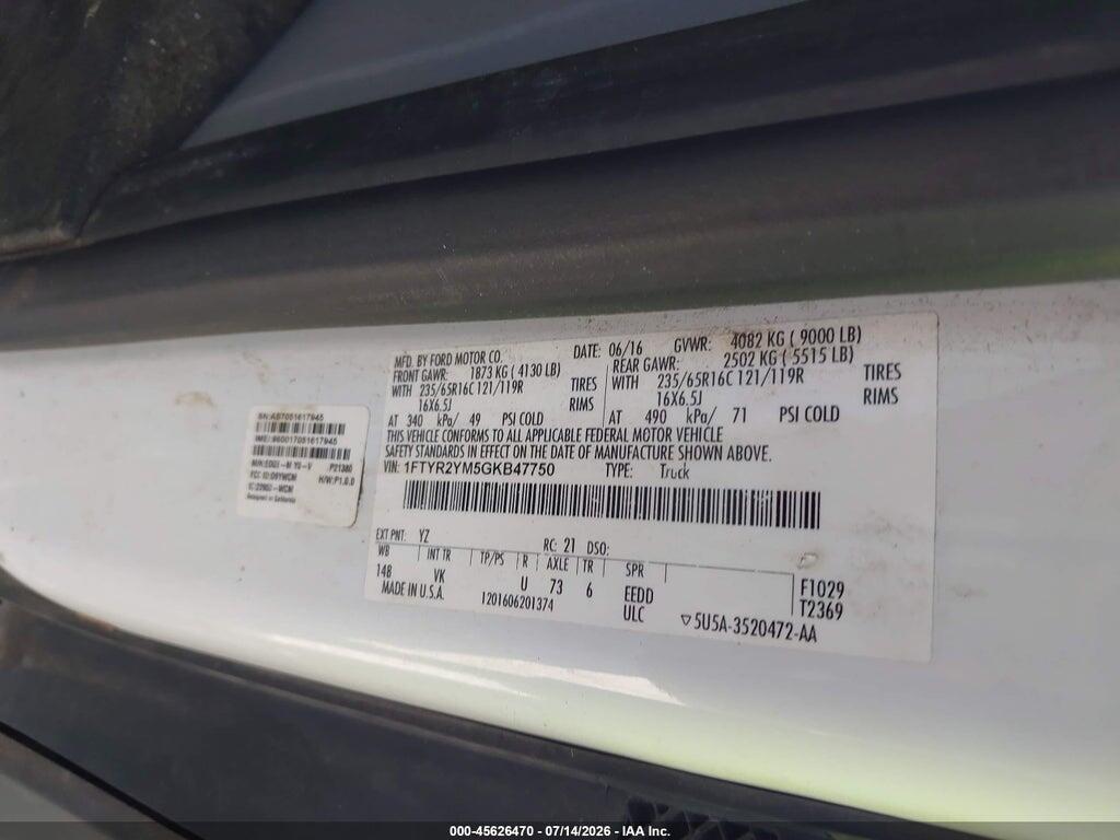 1FTYR2YM5GKB47750 2016 FORD TRANSIT-250 photo no. 9