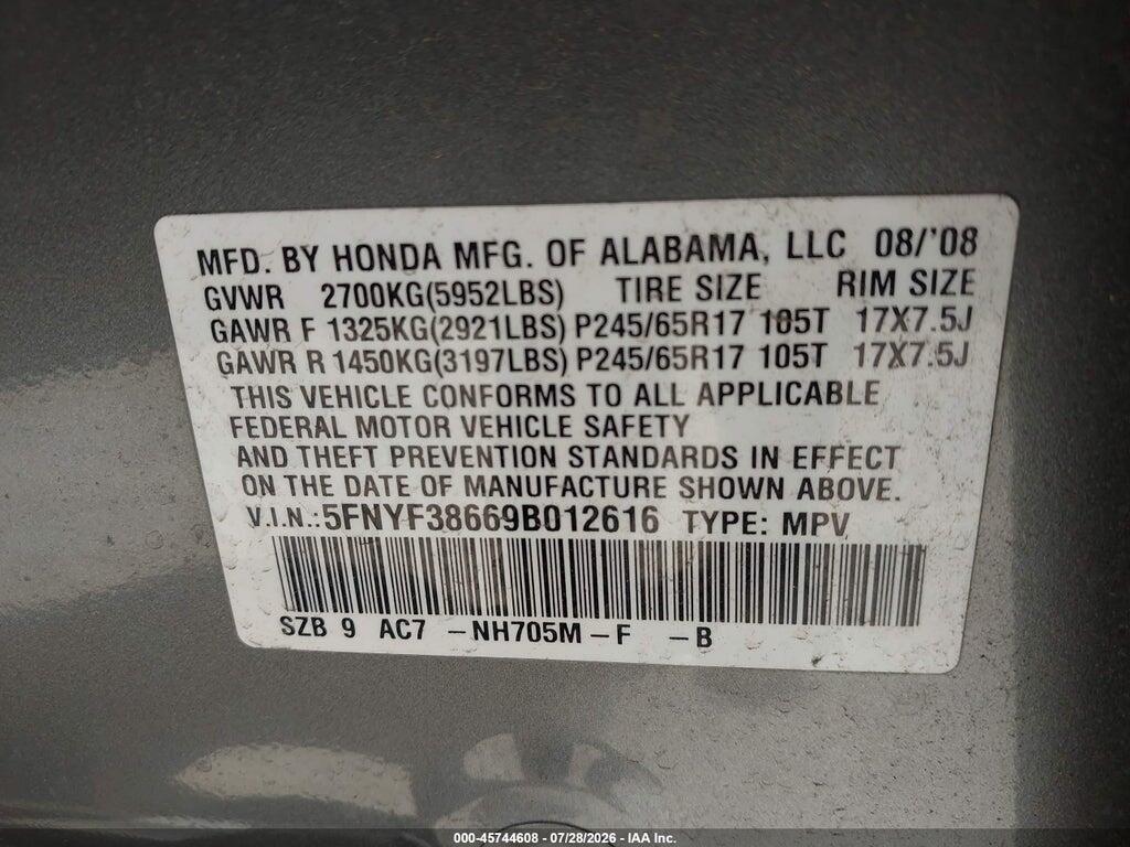 5FNYF38669B012616 2009 HONDA PILOT photo no. 9