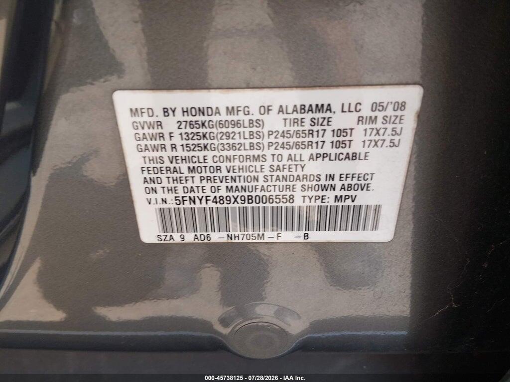5FNYF489X9B006558 2009 HONDA PILOT photo no. 9