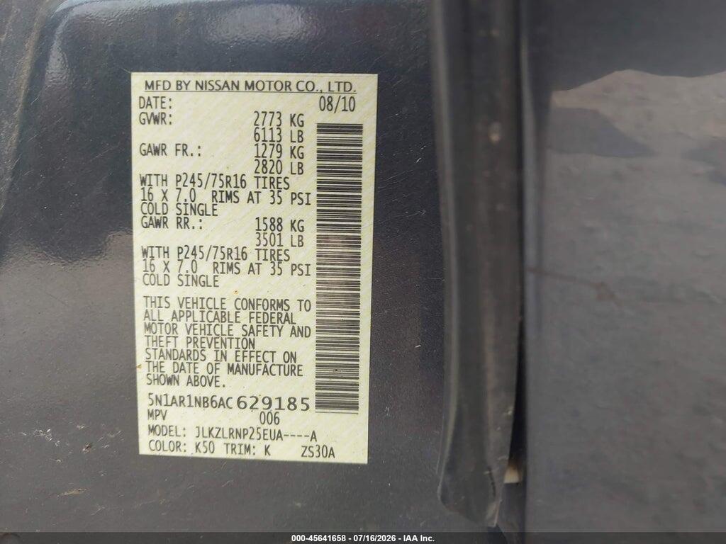 5N1AR1NB6AC629185 2010 NISSAN PATHFINDER photo no. 9