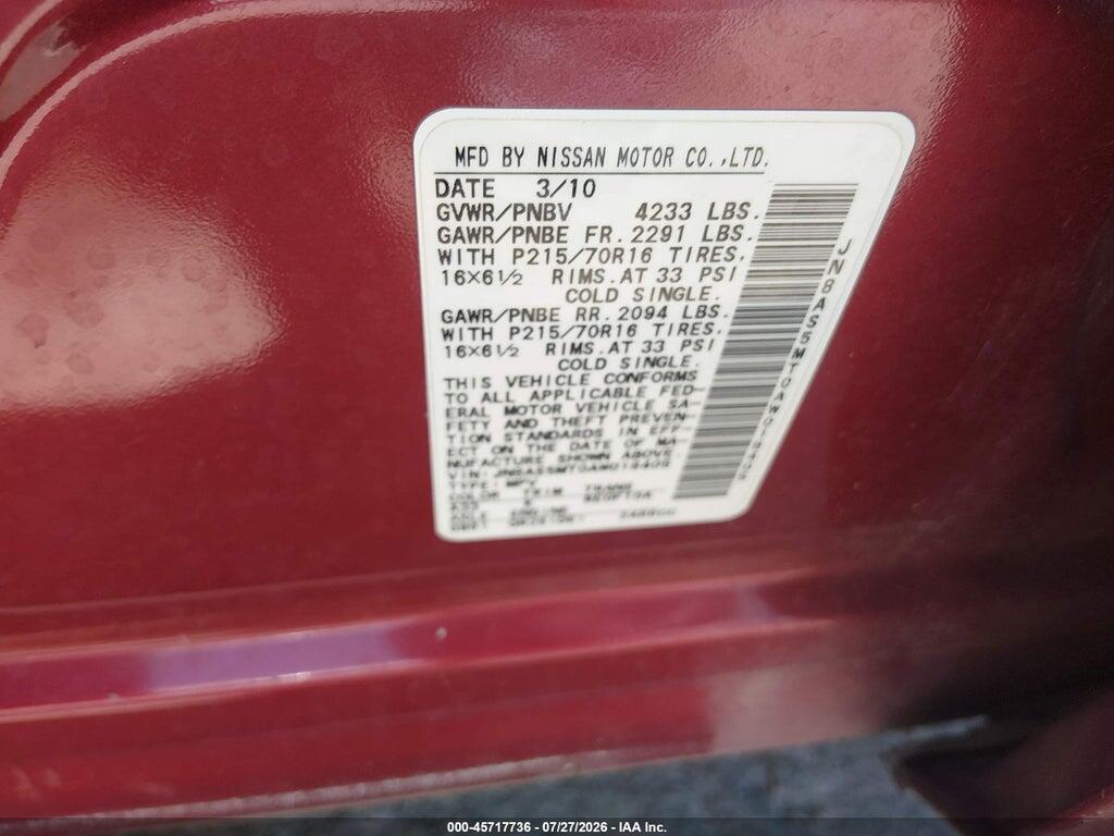 JN8AS5MT0AW018405 2010 NISSAN ROGUE photo no. 9
