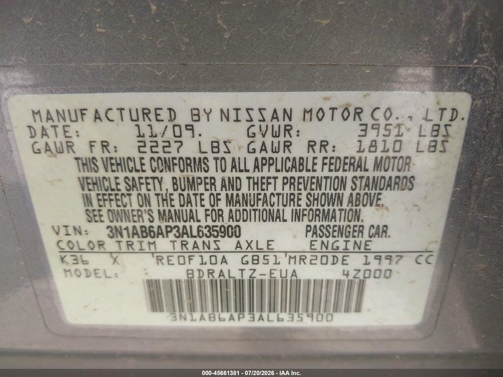 3N1AB6AP3AL635900 2010 NISSAN SENTRA photo no. 9