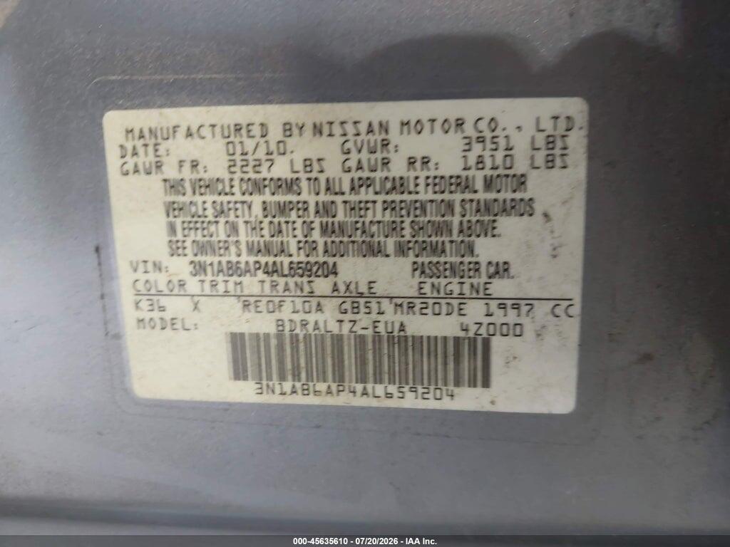 3N1AB6AP4AL659204 2010 NISSAN SENTRA photo no. 9