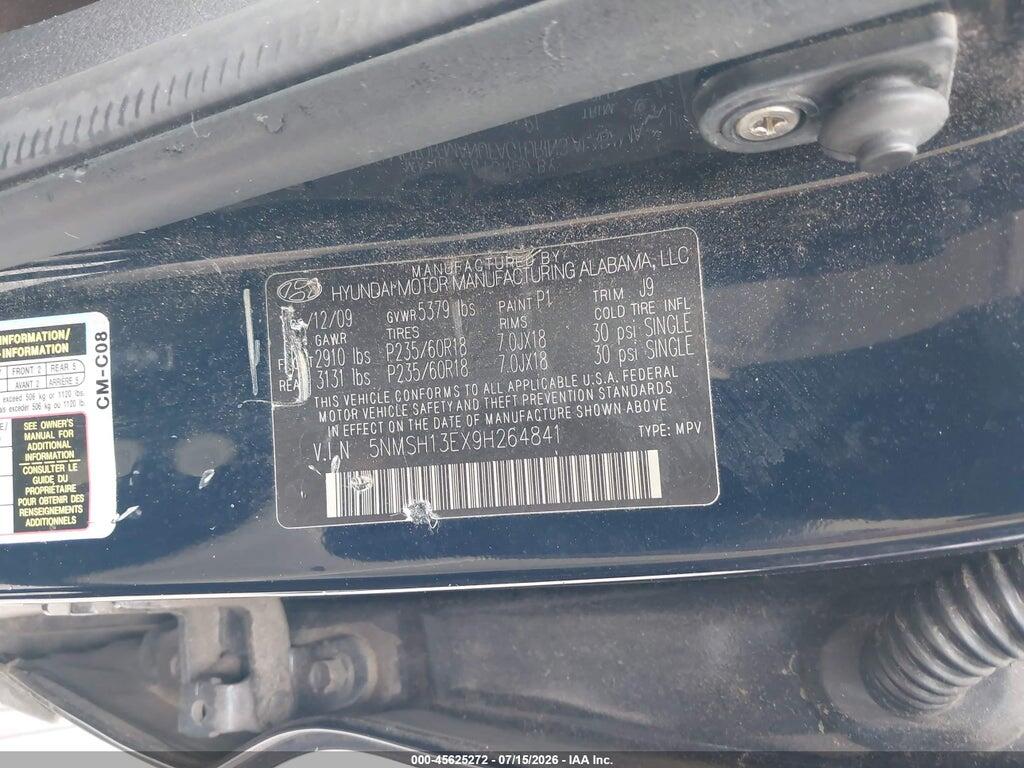 5NMSH13EX9H264841 2009 HYUNDAI SANTA FE photo no. 9