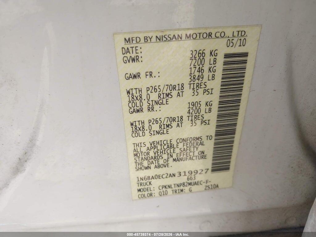1N6BA0EC2AN319927 2010 NISSAN TITAN photo no. 9