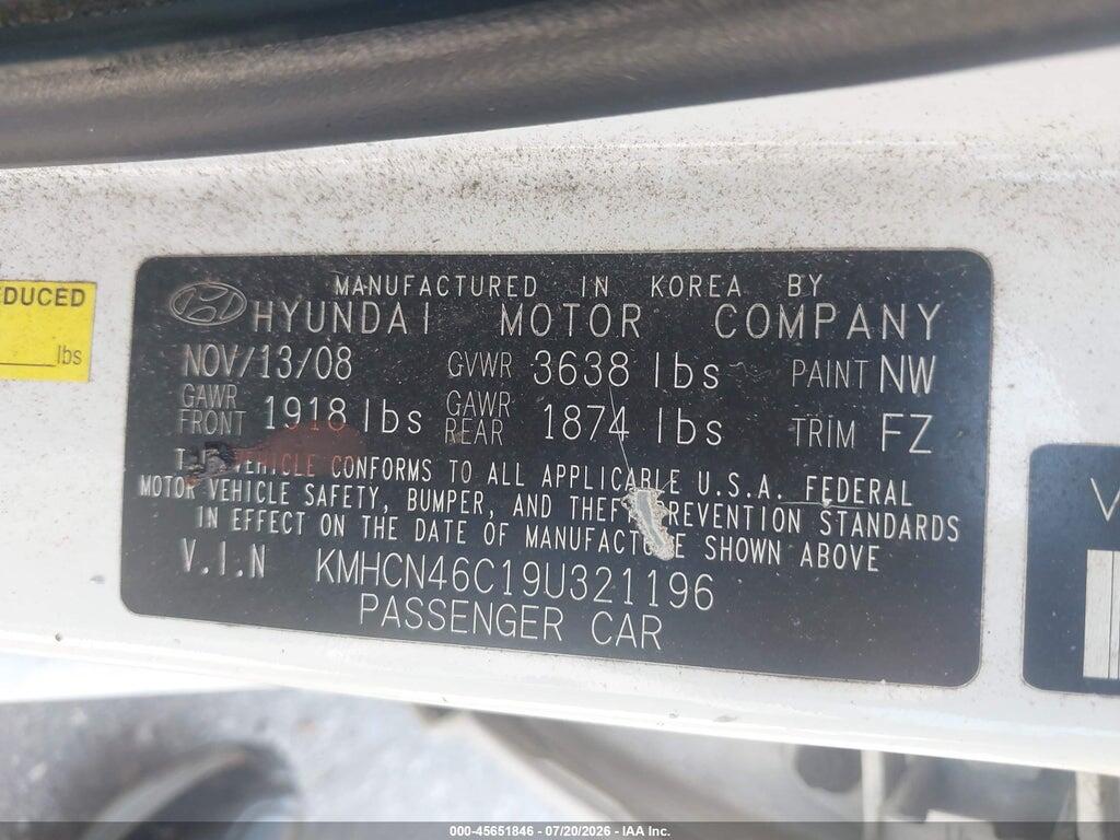 KMHCN46C19U321196 2009 HYUNDAI ACCENT photo no. 9