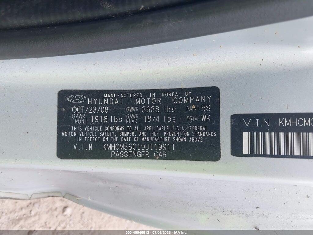 KMHCM36C19U119911 2009 HYUNDAI ACCENT photo no. 9