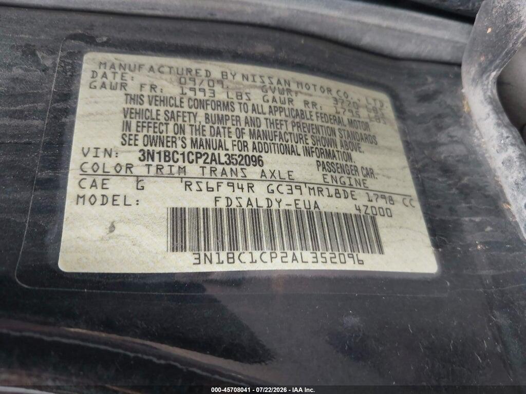 3N1BC1CP2AL352096 2010 NISSAN VERSA photo no. 9