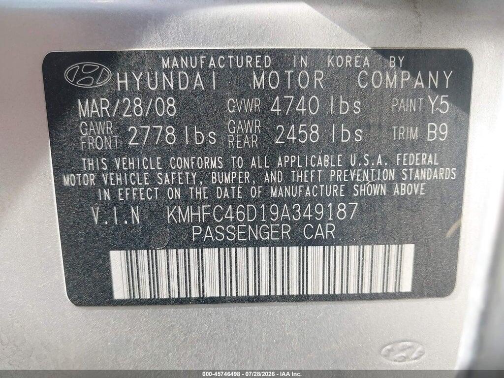 KMHFC46D19A349187 2009 HYUNDAI AZERA photo no. 9