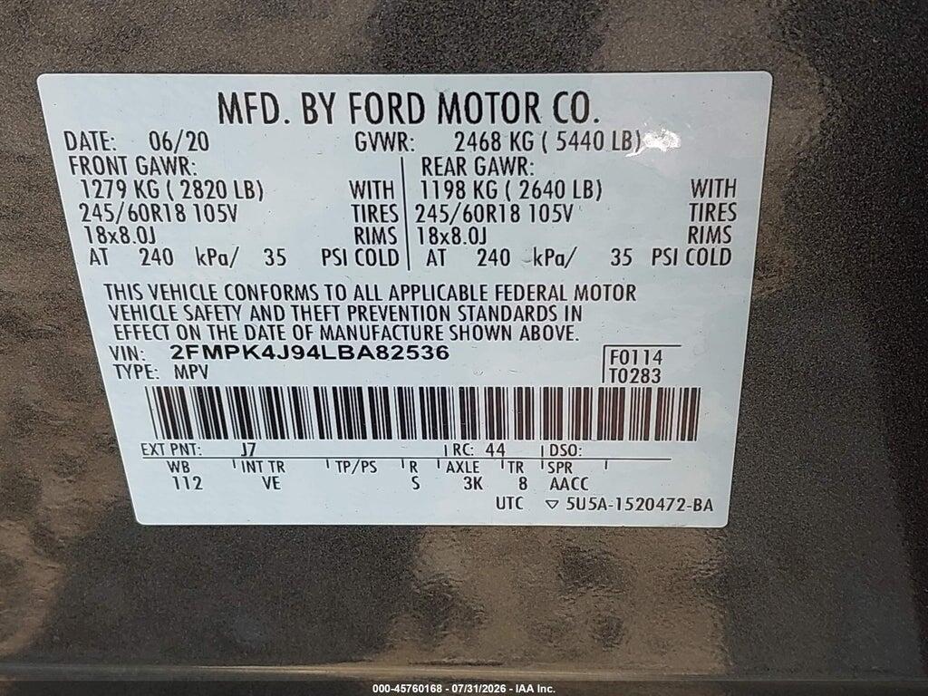 2FMPK4J94LBA82536 2020 FORD EDGE photo no. 9