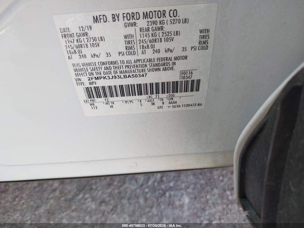 2FMPK3J93LBA50347 2020 FORD EDGE photo no. 9