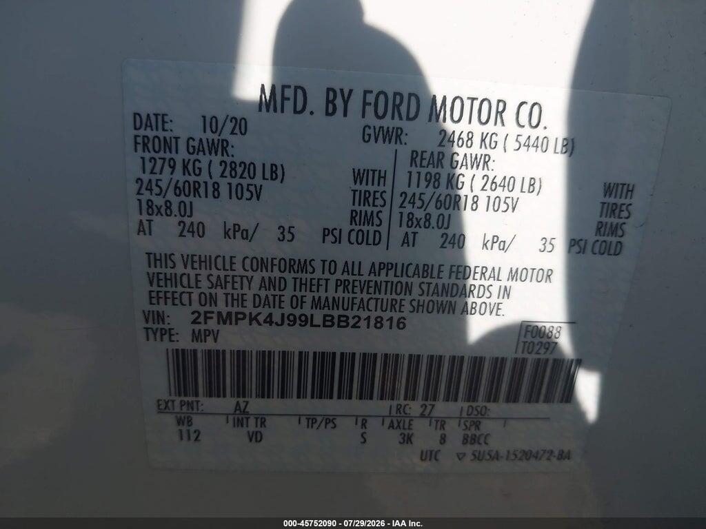 2FMPK4J99LBB21816 2020 FORD EDGE photo no. 9