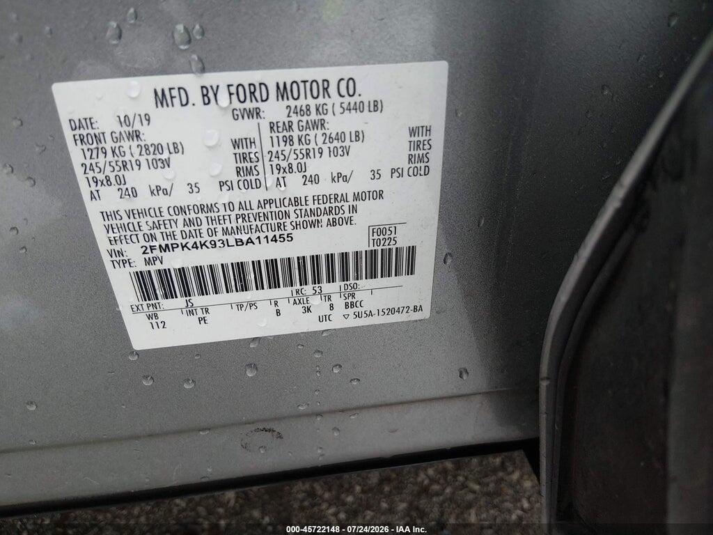 2FMPK4K93LBA11455 2020 FORD EDGE photo no. 9