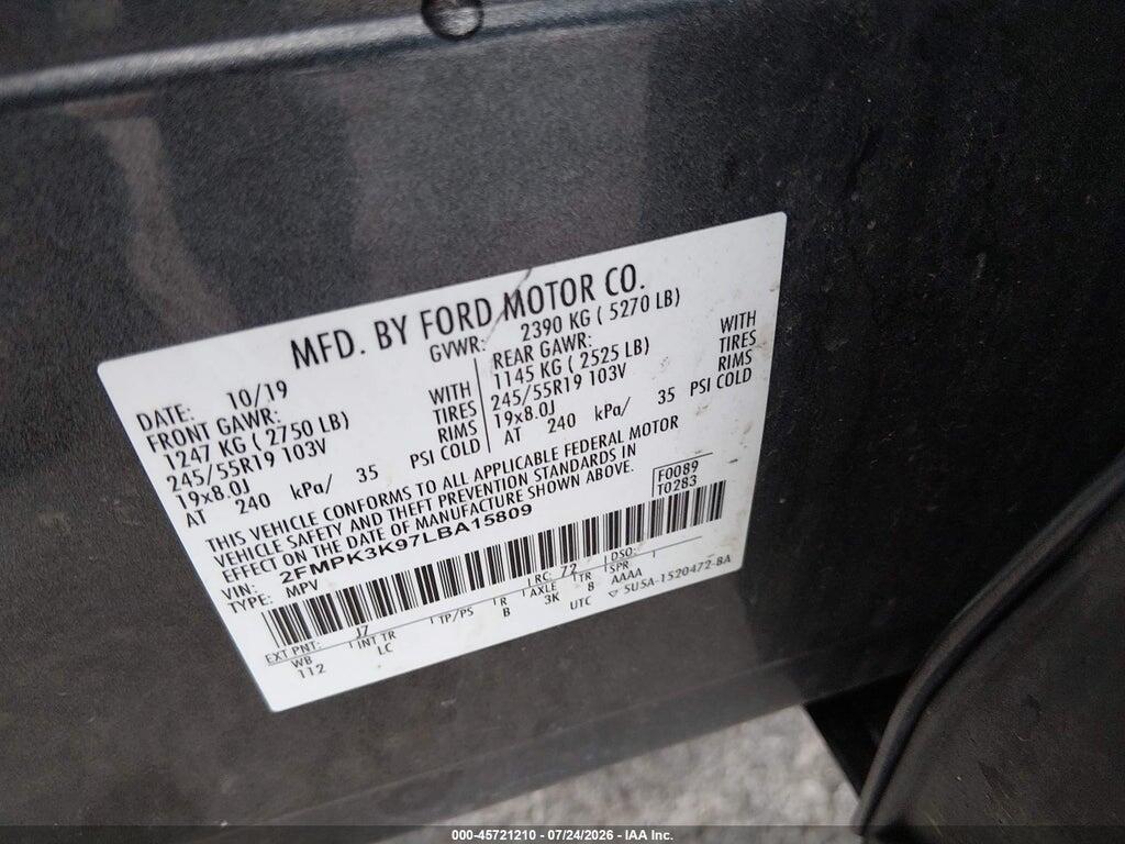 2FMPK3K97LBA15809 2020 FORD EDGE photo no. 9
