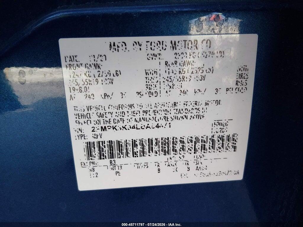 2FMPK3K94LBA54471 2020 FORD EDGE photo no. 9