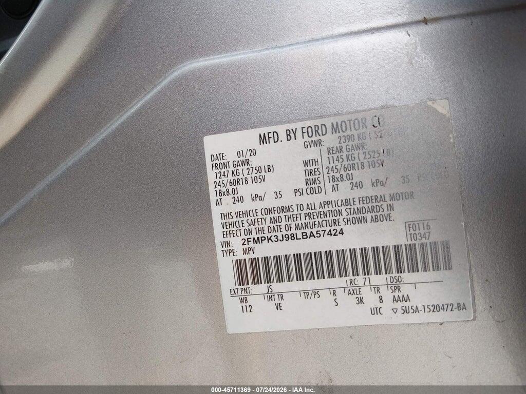 2FMPK3J98LBA57424 2020 FORD EDGE photo no. 9