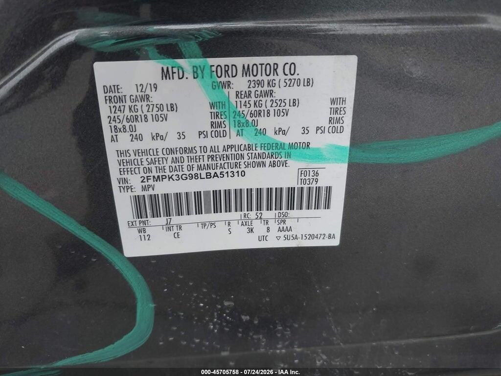 2FMPK3G98LBA51310 2020 FORD EDGE photo no. 9
