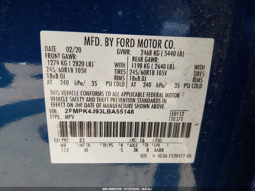 2FMPK4J93LBA55148 2020 FORD EDGE photo no. 9