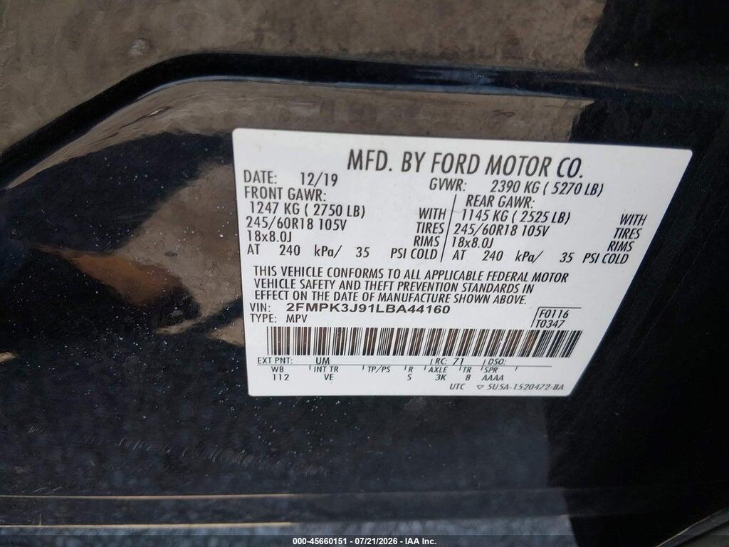 2FMPK3J91LBA44160 2020 FORD EDGE photo no. 9