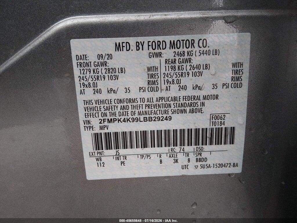 2FMPK4K99LBB29249 2020 FORD EDGE photo no. 9