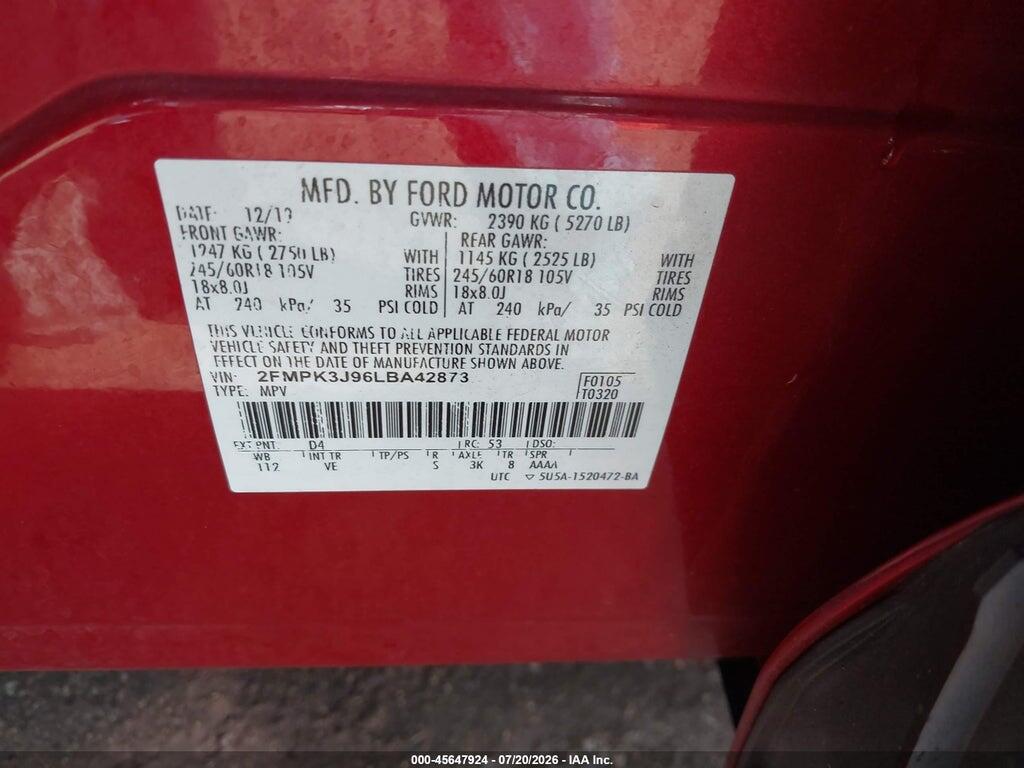 2FMPK3J96LBA42873 2020 FORD EDGE photo no. 9
