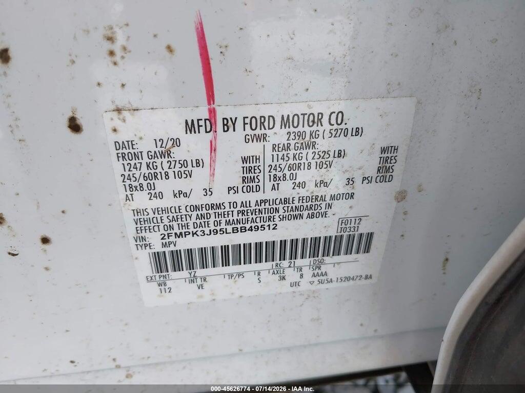 2FMPK3J95LBB49512 2020 FORD EDGE photo no. 9