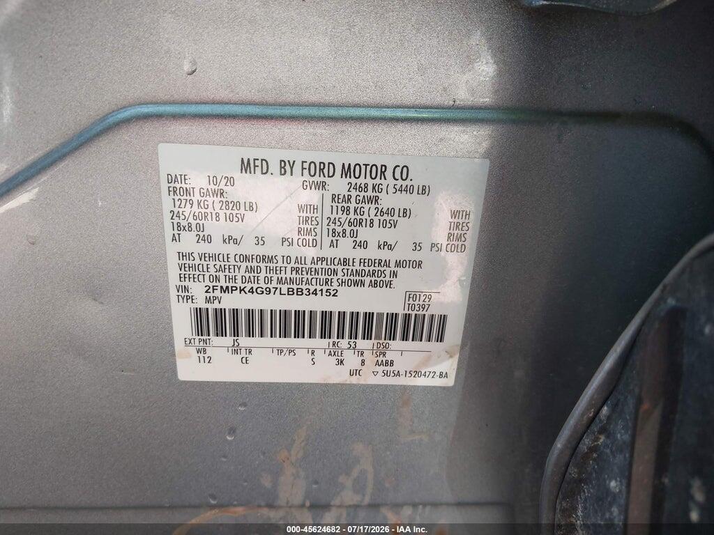 2FMPK4G97LBB34152 2020 FORD EDGE photo no. 9