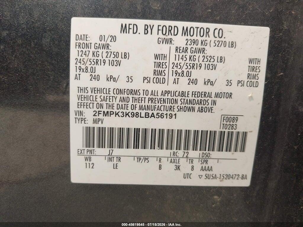 2FMPK3K98LBA56191 2020 FORD EDGE photo no. 9