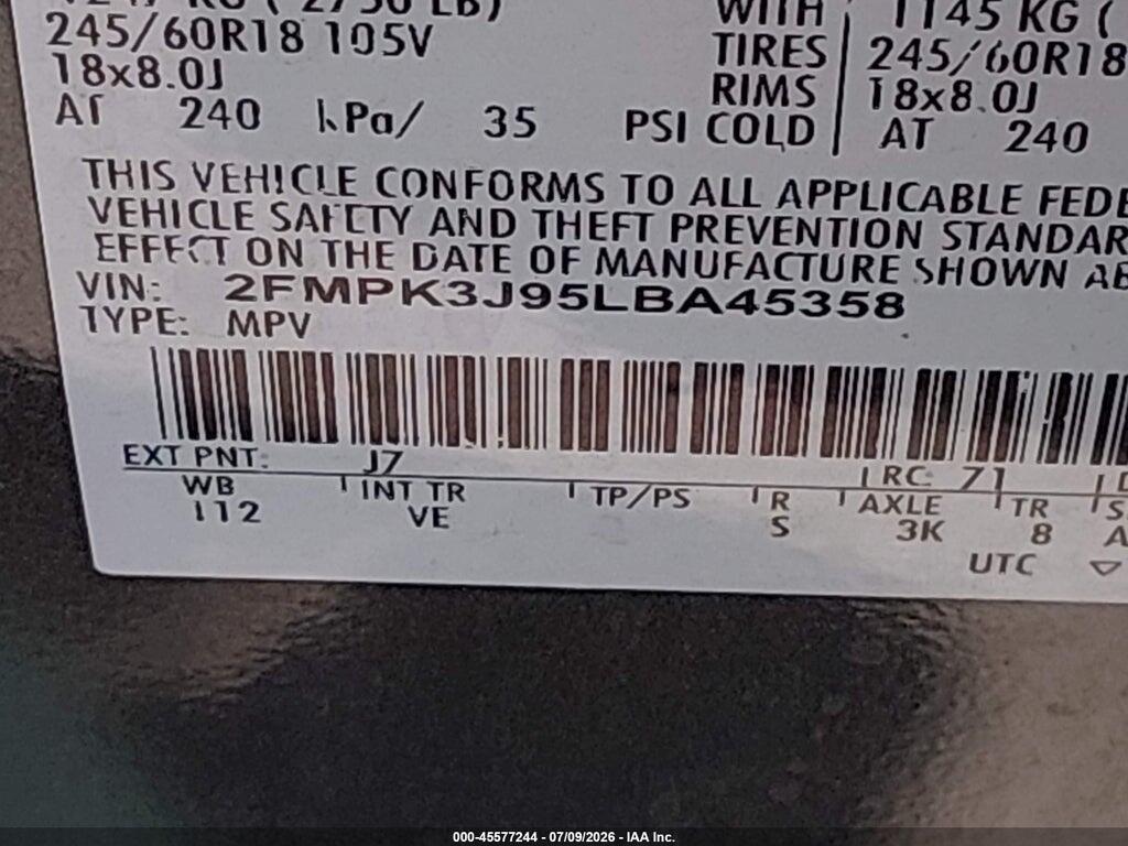 2FMPK3J95LBA45358 2020 FORD EDGE photo no. 9