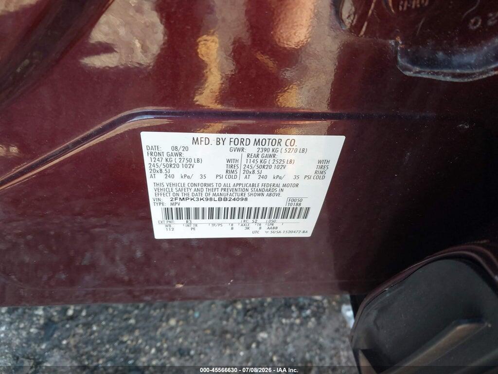 2FMPK3K98LBB24098 2020 FORD EDGE photo no. 9
