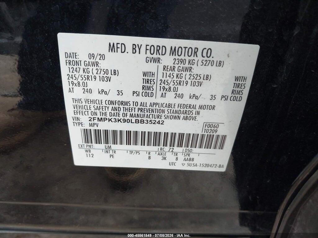 2FMPK3K90LBB35242 2020 FORD EDGE photo no. 9