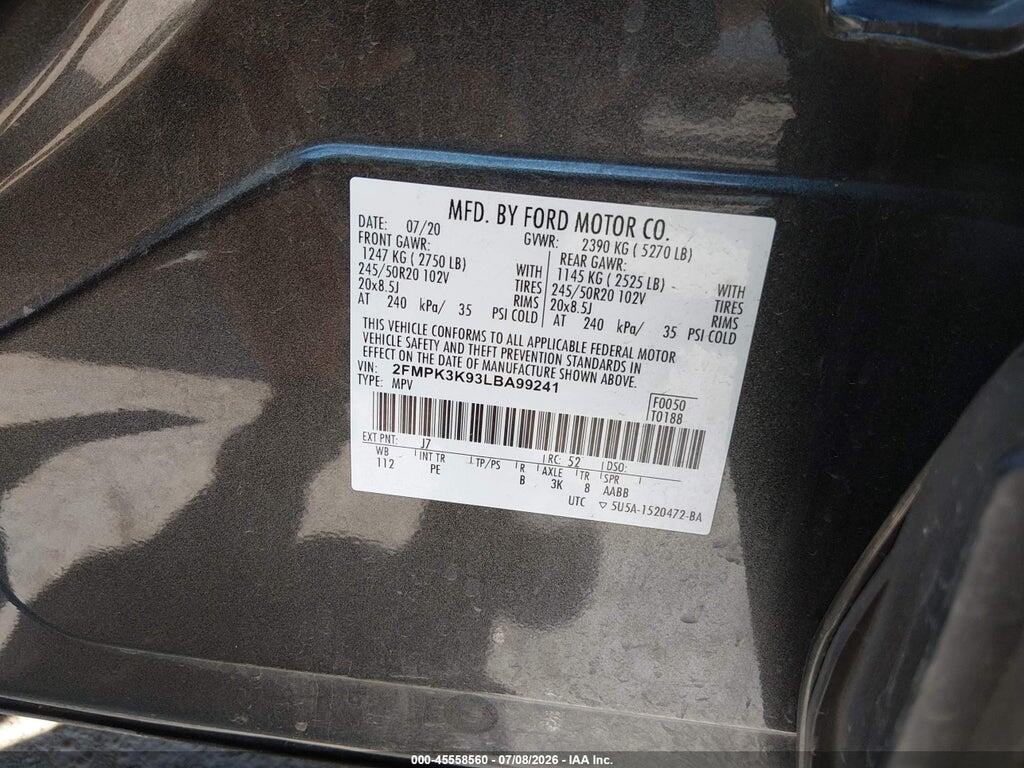 2FMPK3K93LBA99241 2020 FORD EDGE photo no. 9