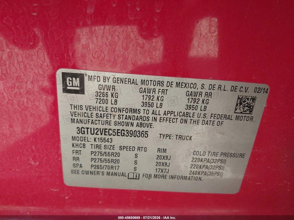 3GTU2VEC5EG390365 2014 GMC SIERRA 1500 photo no. 9