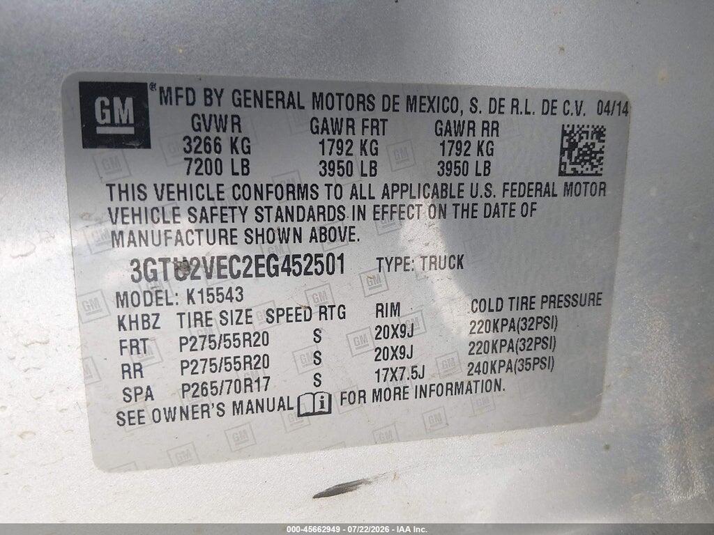 3GTU2VEC2EG452501 2014 GMC SIERRA 1500 photo no. 9