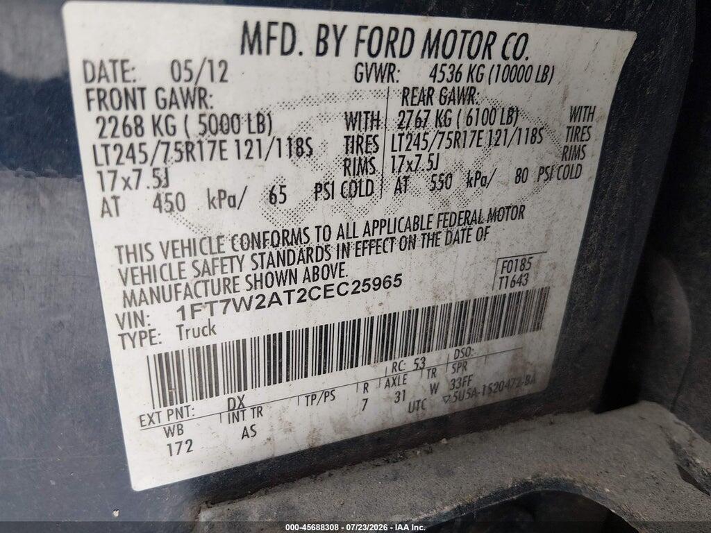 1FT7W2AT2CEC25965 2012 FORD SUPER DUTY F-250 SRW photo no. 9