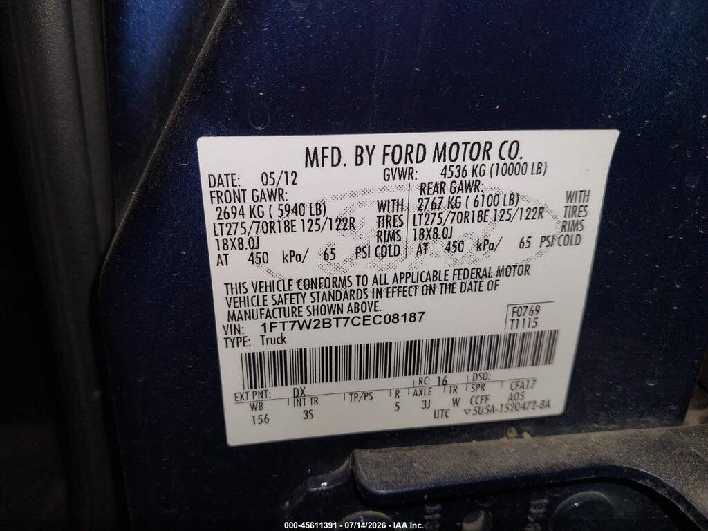 1FT7W2BT7CEC08187 2012 FORD SUPER DUTY F-250 SRW photo no. 9