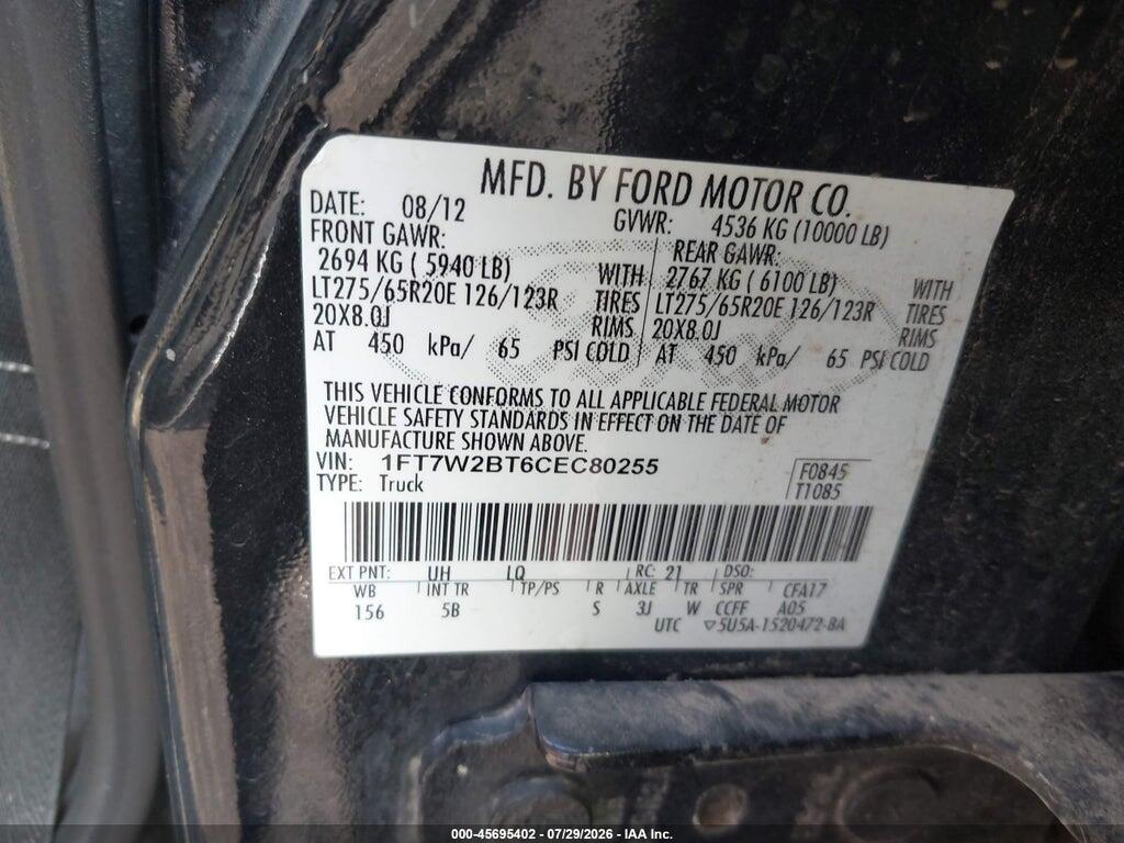 1FT7W2BT6CEC80255 2012 FORD SUPER DUTY F-250 SRW photo no. 9