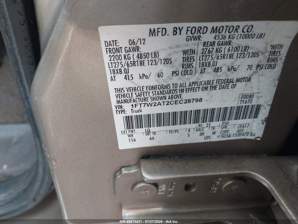 1FT7W2AT2CEC28798 2012 FORD SUPER DUTY F-250 SRW photo no. 9