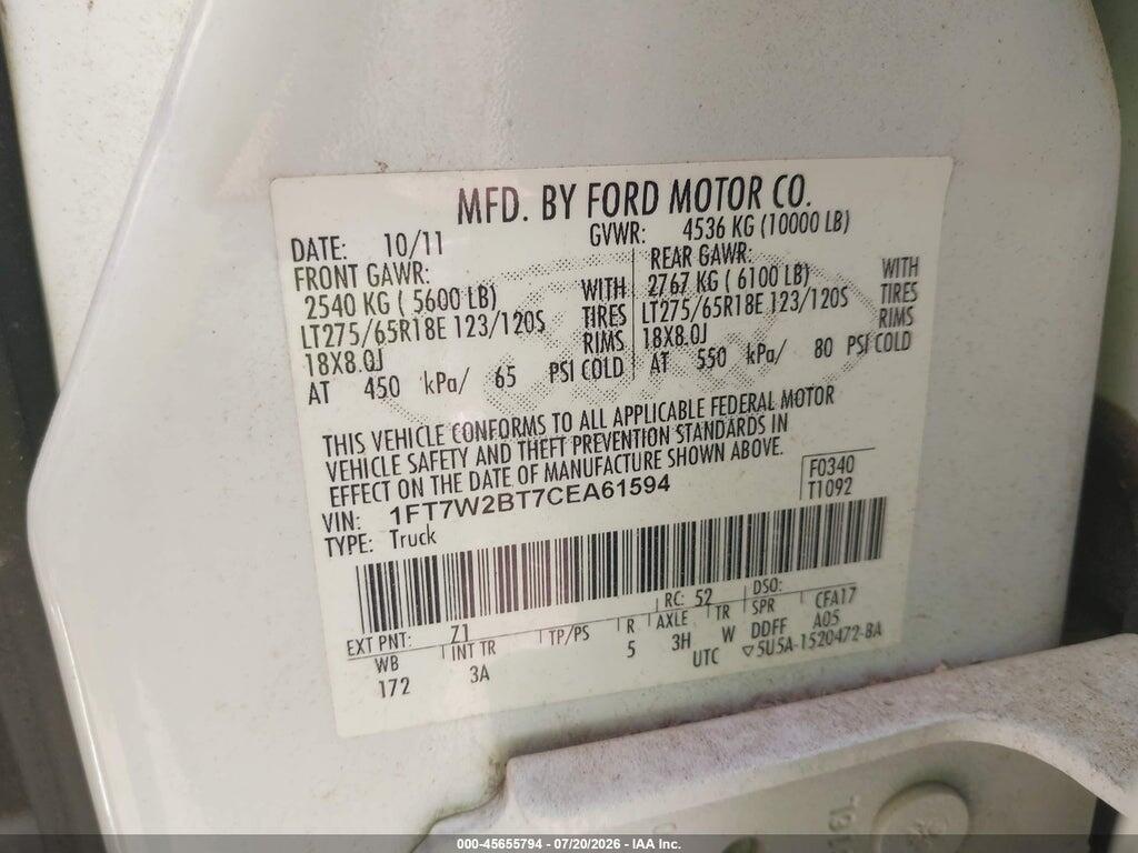 1FT7W2BT7CEA61594 2012 FORD SUPER DUTY F-250 SRW photo no. 9