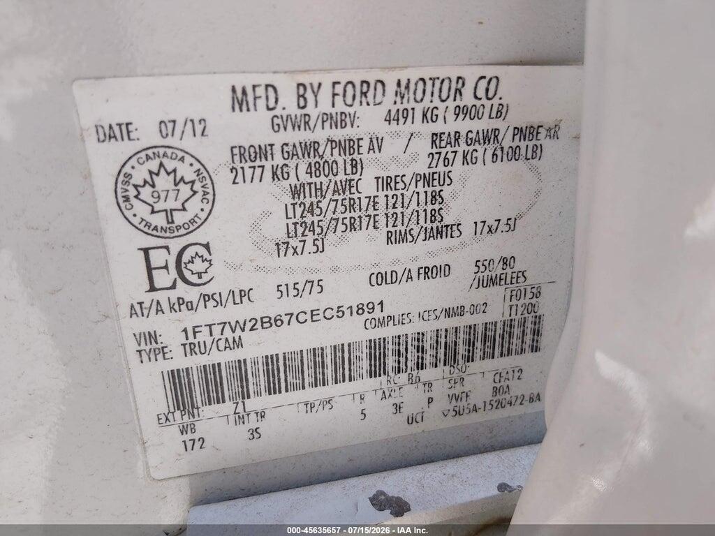1FT7W2B67CEC51891 2012 FORD SUPER DUTY F-250 SRW photo no. 9