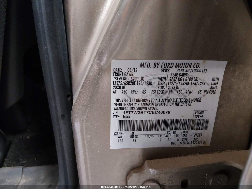 1FT7W2BT7CEC46079 2012 FORD SUPER DUTY F-250 SRW photo no. 9