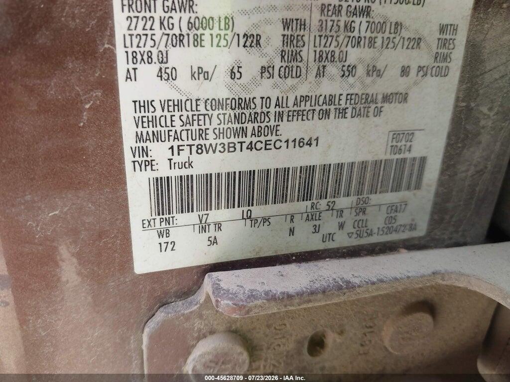 1FT8W3BT4CEC11641 2012 FORD SUPER DUTY F-350 SRW photo no. 9