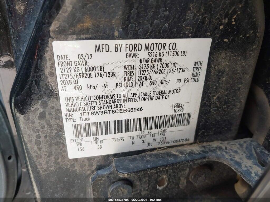 1FT8W3BT8CEB66946 2012 FORD SUPER DUTY F-350 SRW photo no. 9